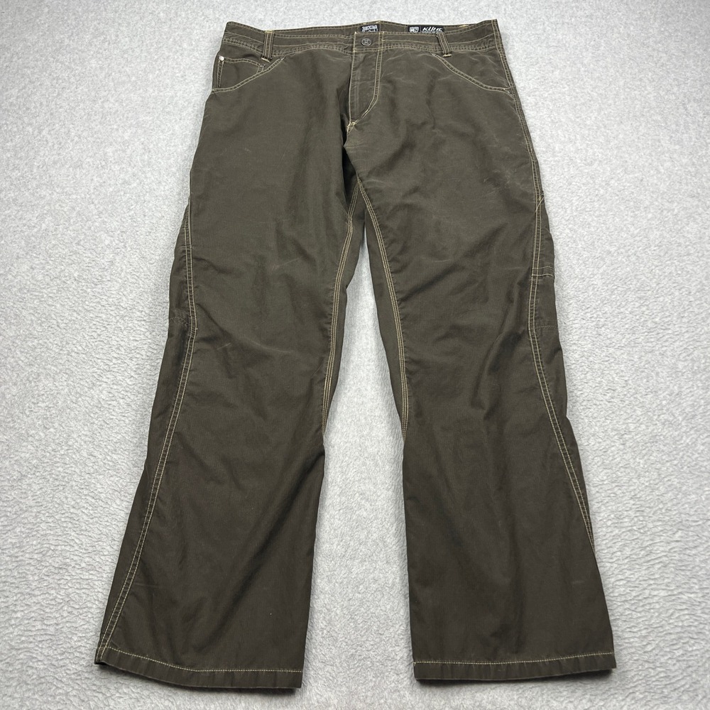 KUHL Outrage Pants Mens 38x30 Brown Canvas VTG Patina Dye Outdoor Hiking Work
